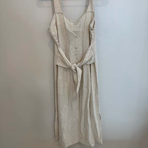 Paper Crane Dresses & Skirts - Paper Crane 100% Linen Sleeveless Button-Front Midi Dress with Waist Tie